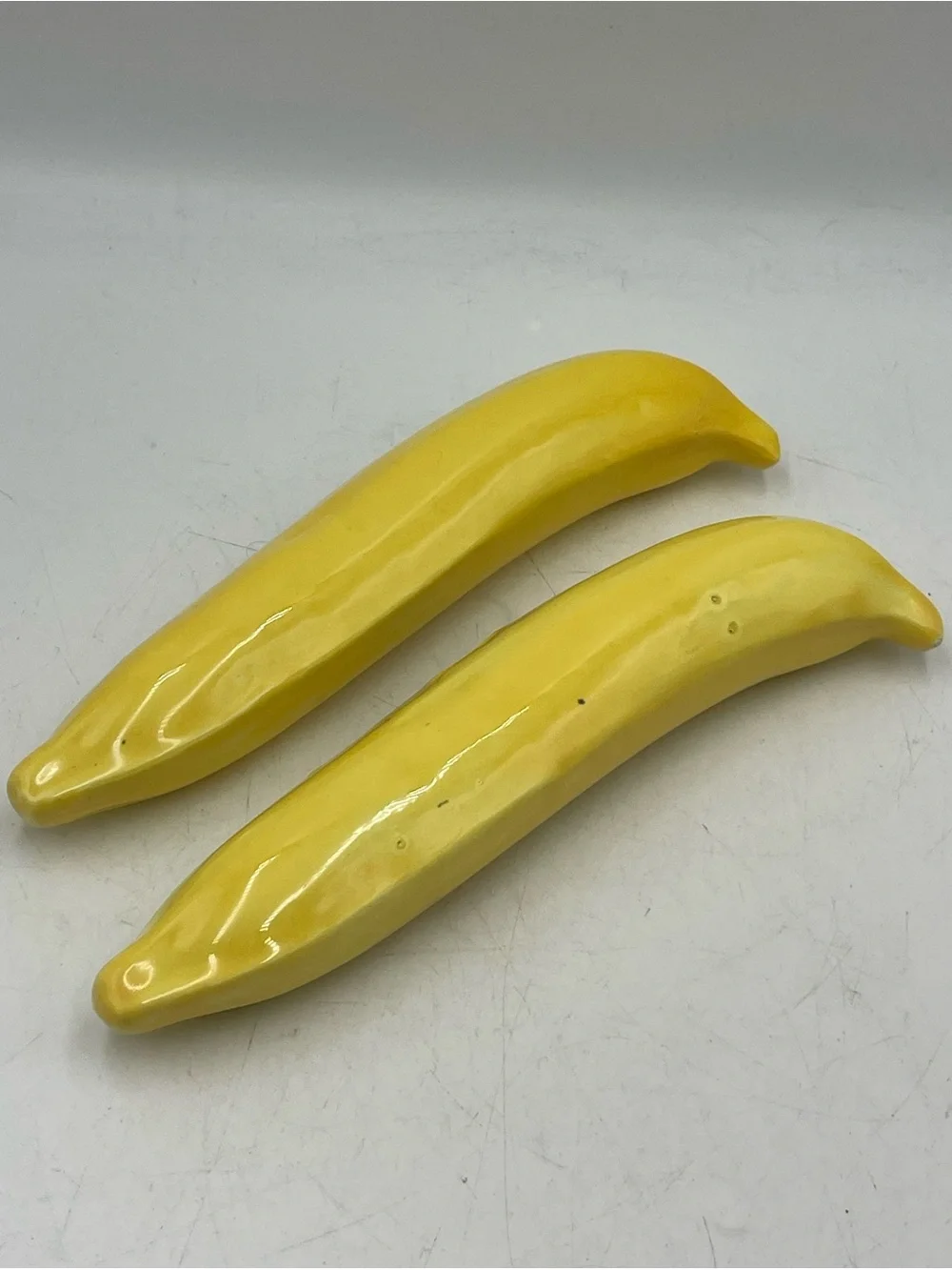 Mid Century Modern Murano Style Handblown Art Glass: 2 Faux Fruit Yellow Bananas